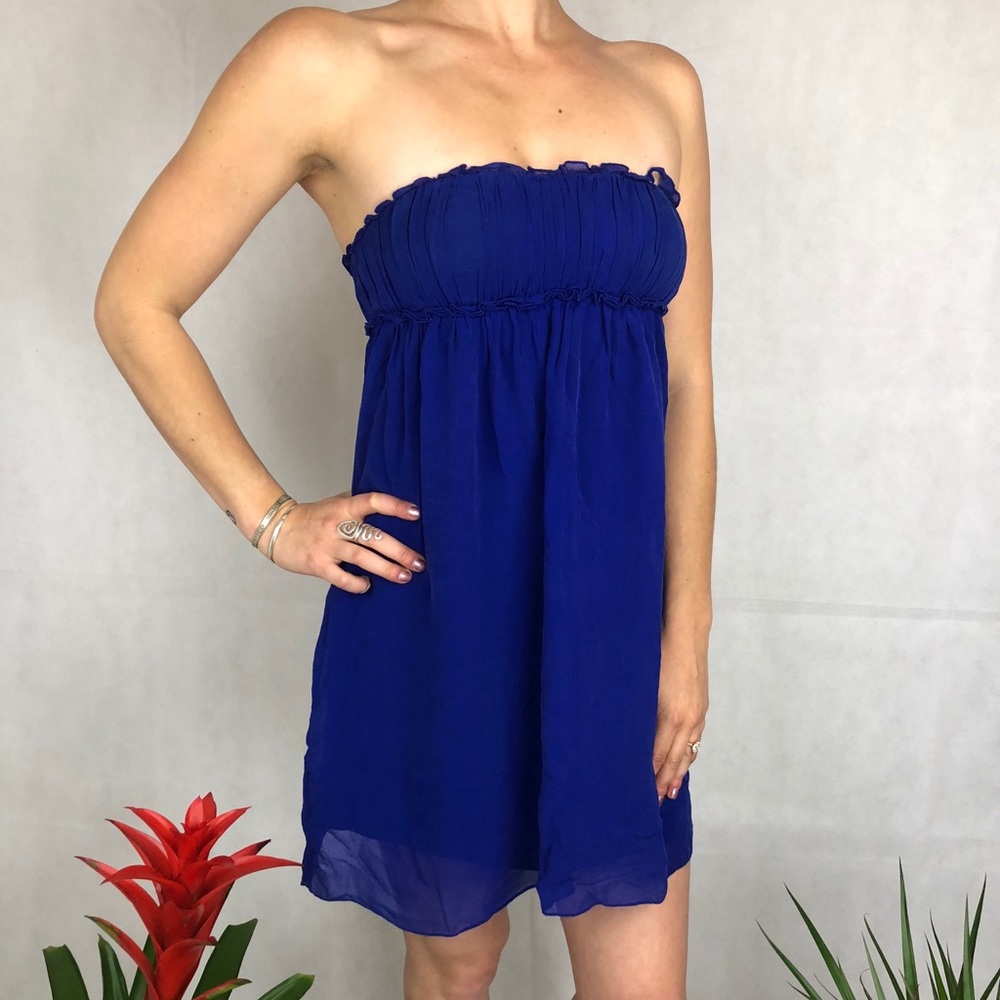 Blue Strapless Cocktail Dress